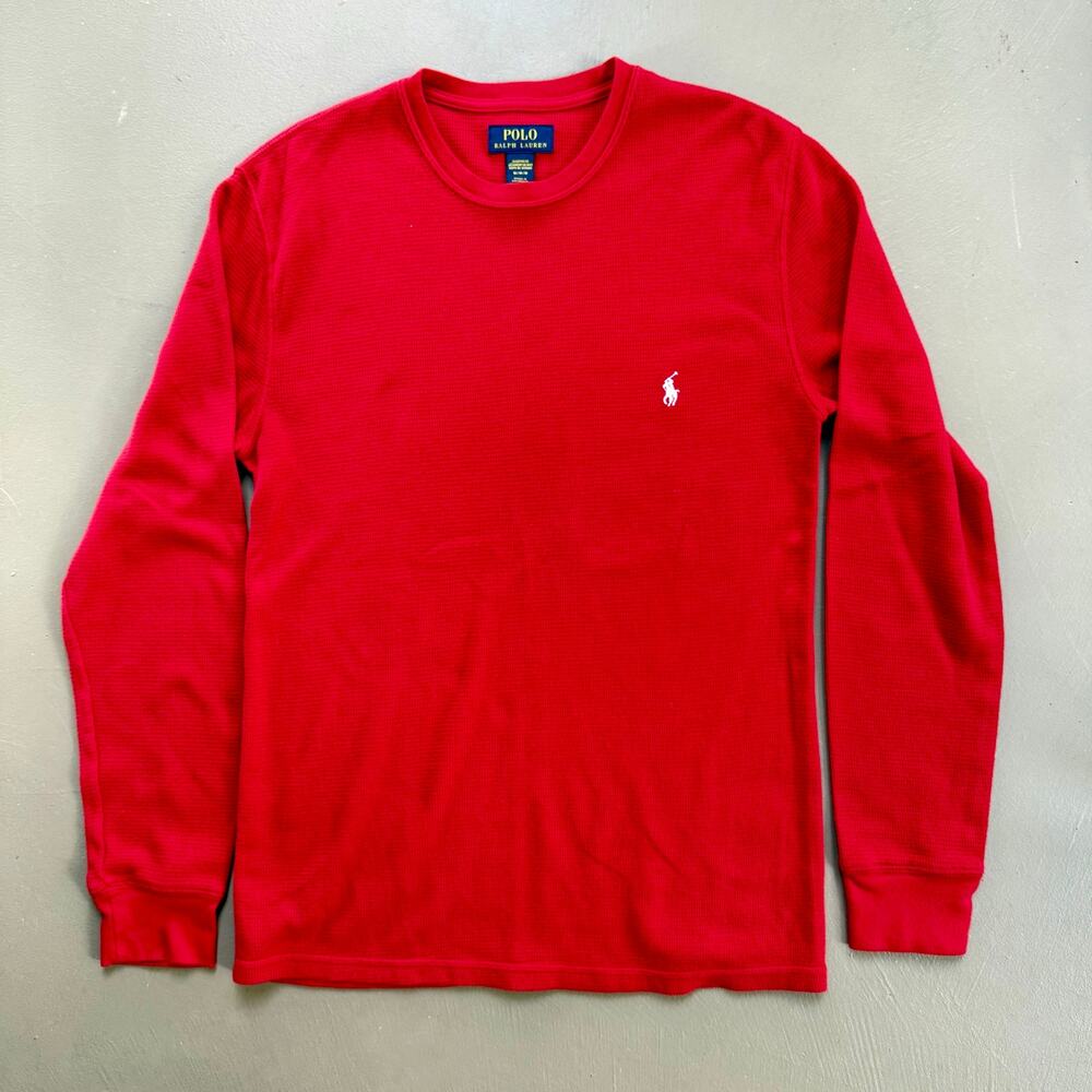 Polo Ralph Lauren Men’s MEDIUM Red Waffle Thermal Sleepwear Shirt Long Sleeve